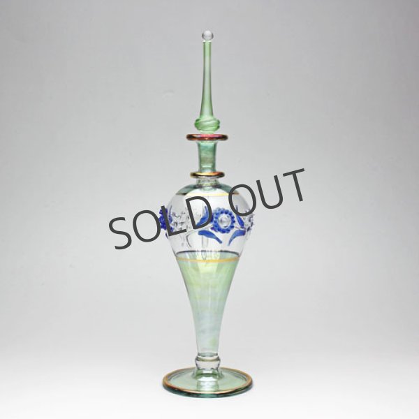画像1: エジプトの香水瓶　Mサイズ　緑色　お花の模様 (1)